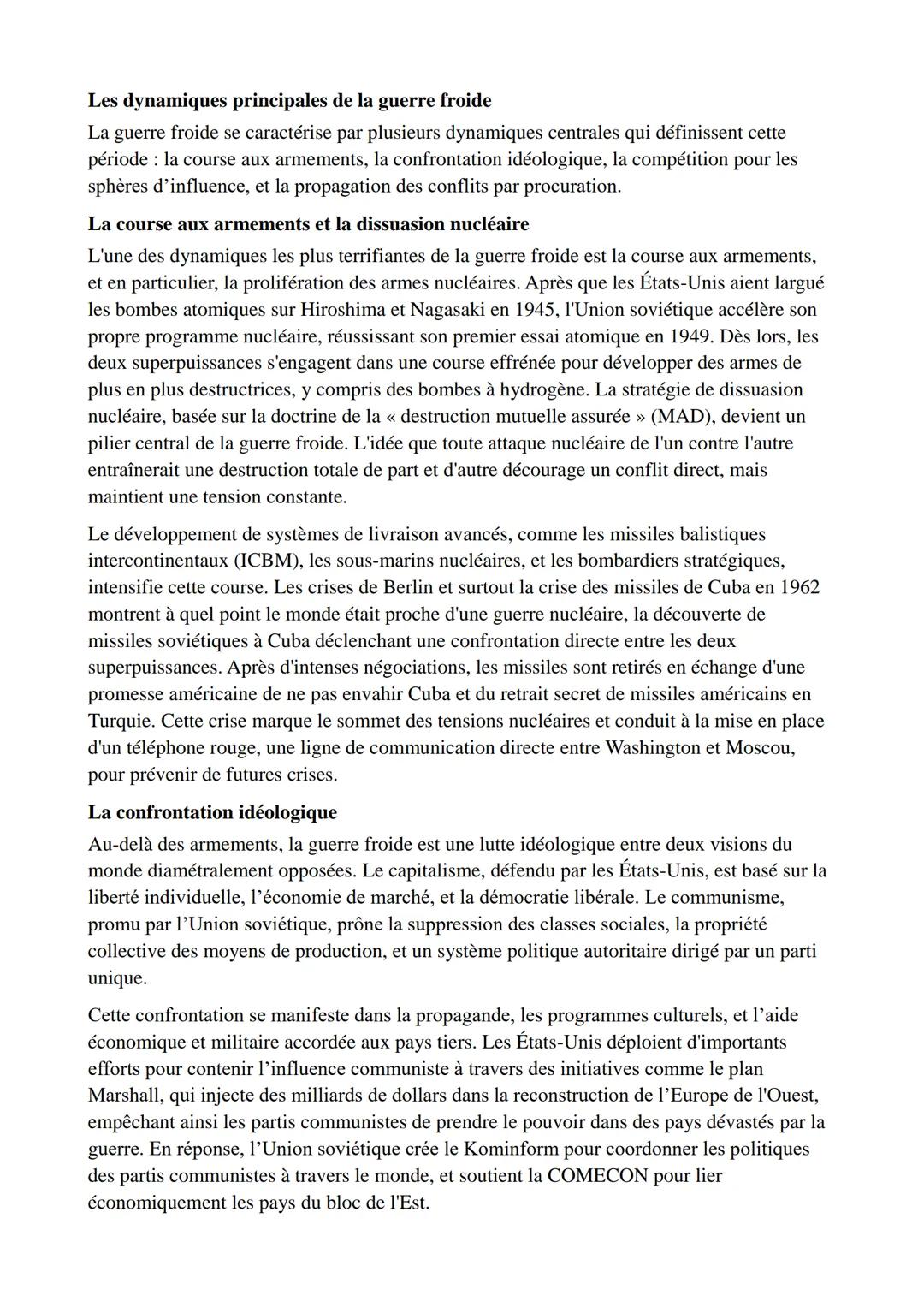 # La guerre froide

La guerre froide, qui s'étend de la fin de la Seconde Guerre mondiale en 1945 jusqu'à
l'effondrement de l'Union soviétiq