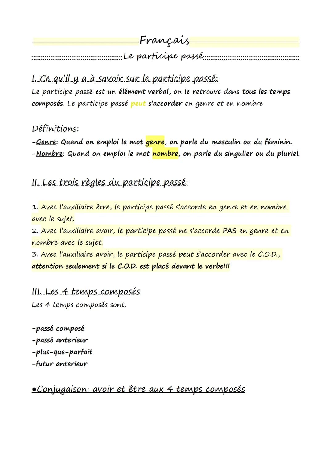 -Français
:Le participe passé....
1. Ce qu'il y a à savoir sur le participe passé:
Le participe passé est un élément verbal, on le retrouve 