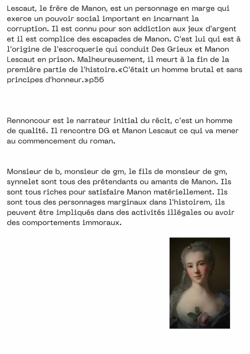 MANON LESCAUT
L'IDÉE QUE JE ME FAIS
Je ne fais pas vraiment de préavis au sujet du
roman, je fais simplement des suppositions
avec la premiè
