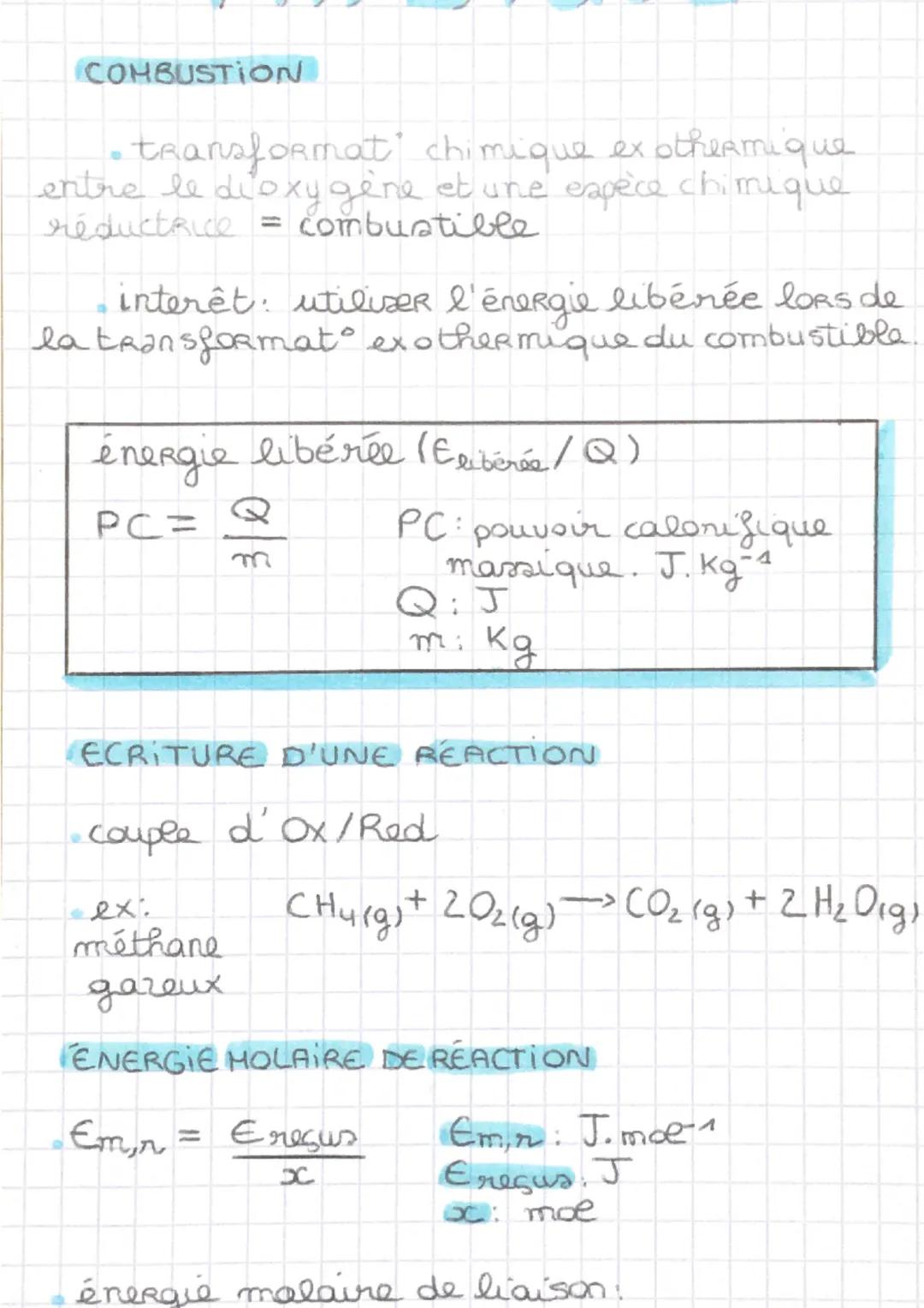 # COMBUSTION

- transformat chimique ex othermique.
entre re le di oxygène et une espèce chimique
réductrice = combustible

- interêt: utili