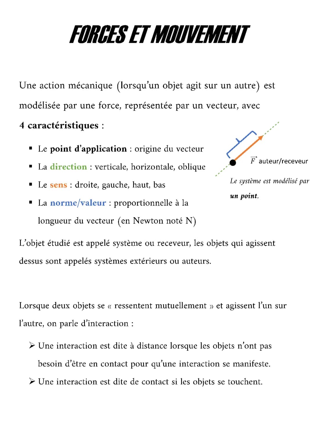 Force et Interaction pour la 3ème et 4ème - Exemples et Exercices PDF