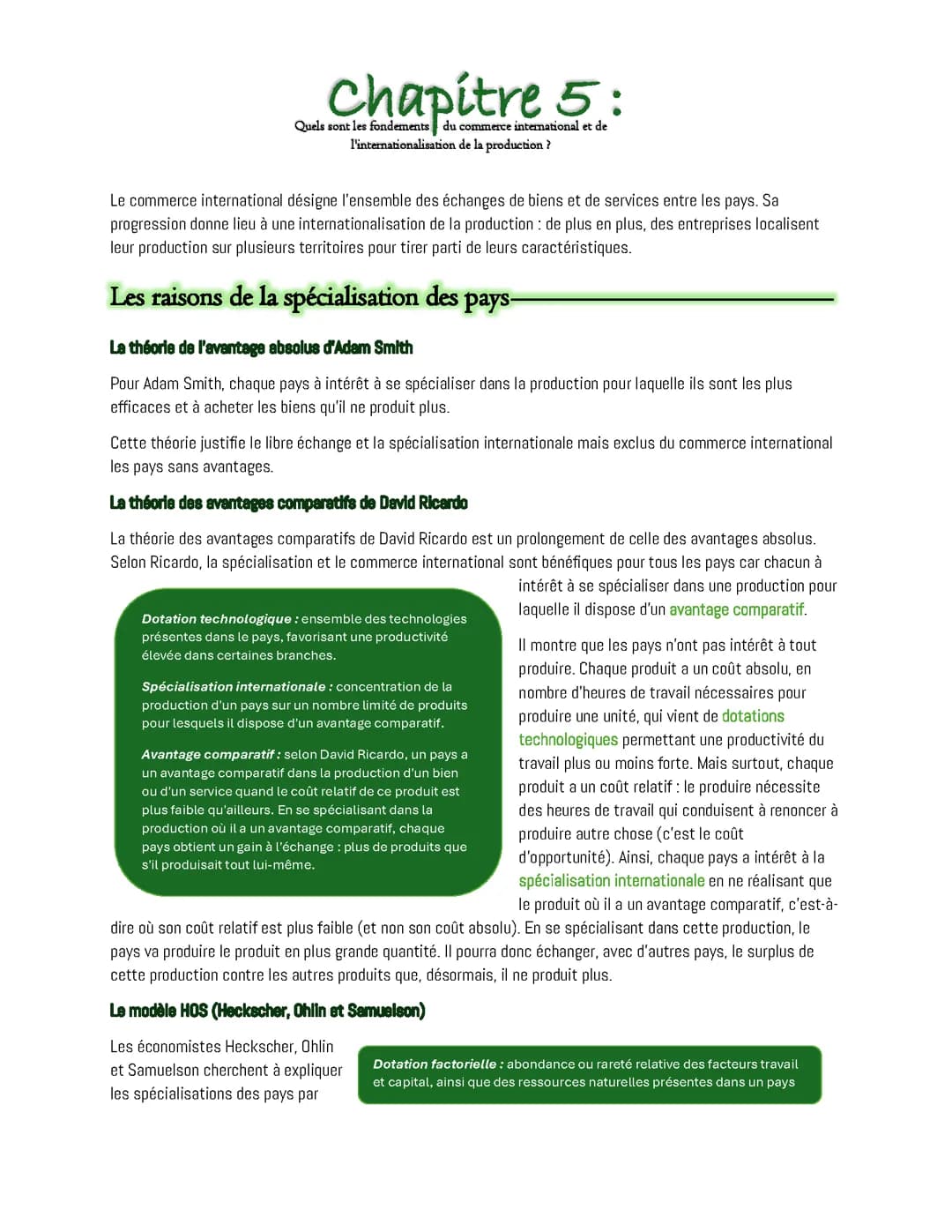 Quels sont les fondements du commerce international et de l'internationalisation de la production ?