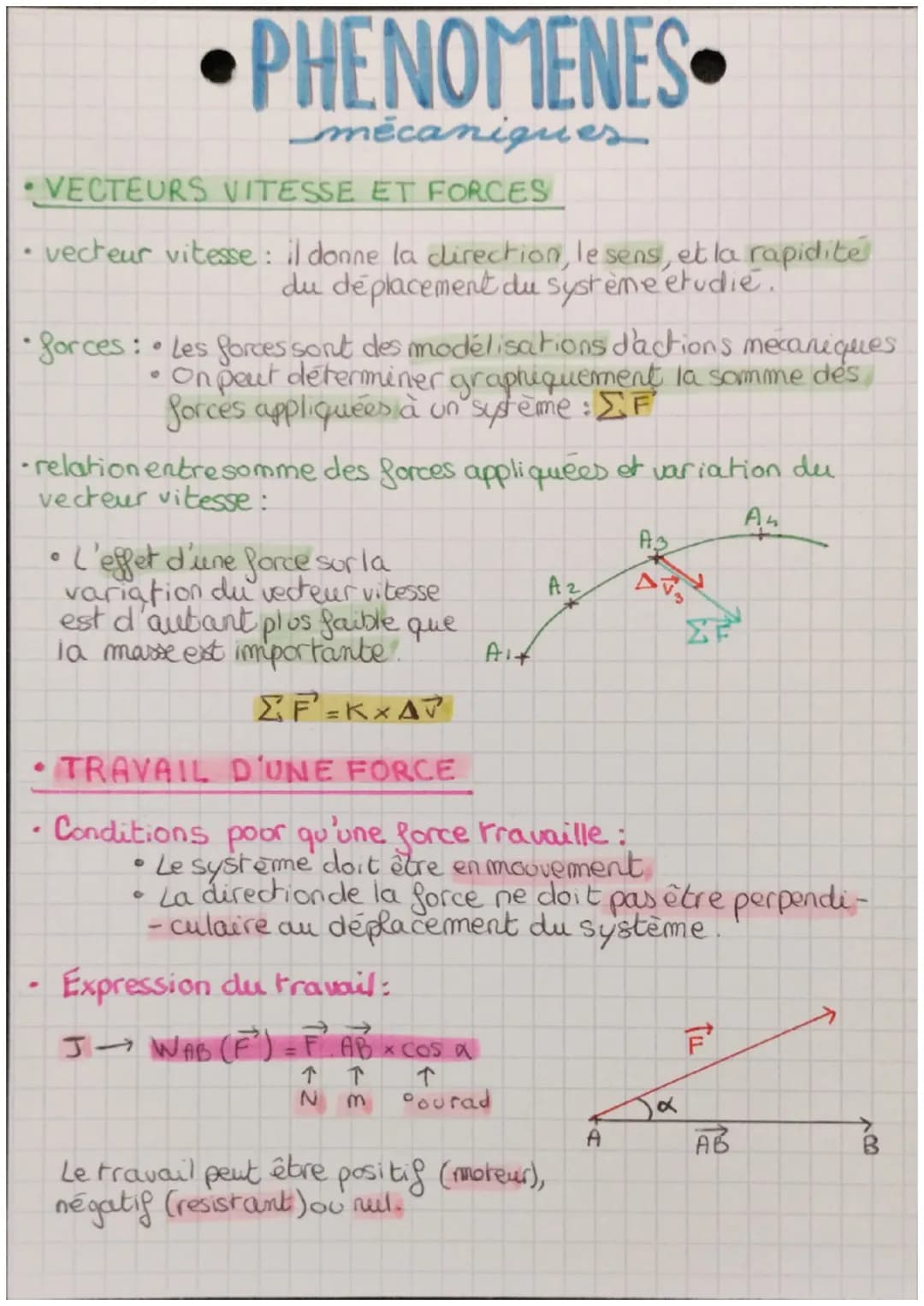 PHENOMENES
mécaniques
VECTEURS VITESSE ET FORCES
vecteur vitesse: il donne la direction, le sens, et la rapidité
du déplacement du système é