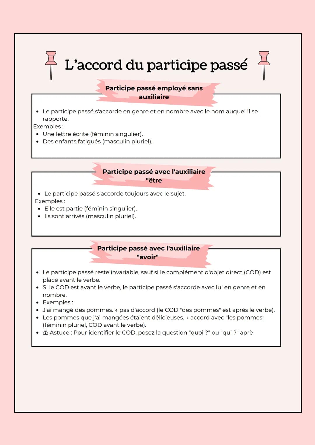 L'accord du participe passé
Participe passé employé sans
auxiliaire
• Le participe passé s'accorde en genre et en nombre avec le nom auquel 