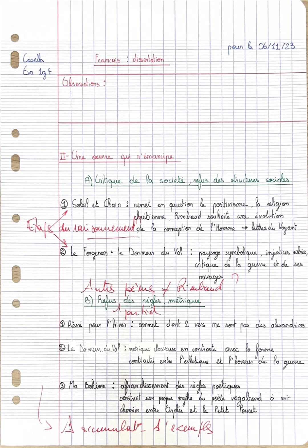 le 06/11/23
pour
Casella
Français dissertation
Eva 194
Note:
hon
étoit
Observations
161
16
bien. Attention à stupefu
it à down as exemples f