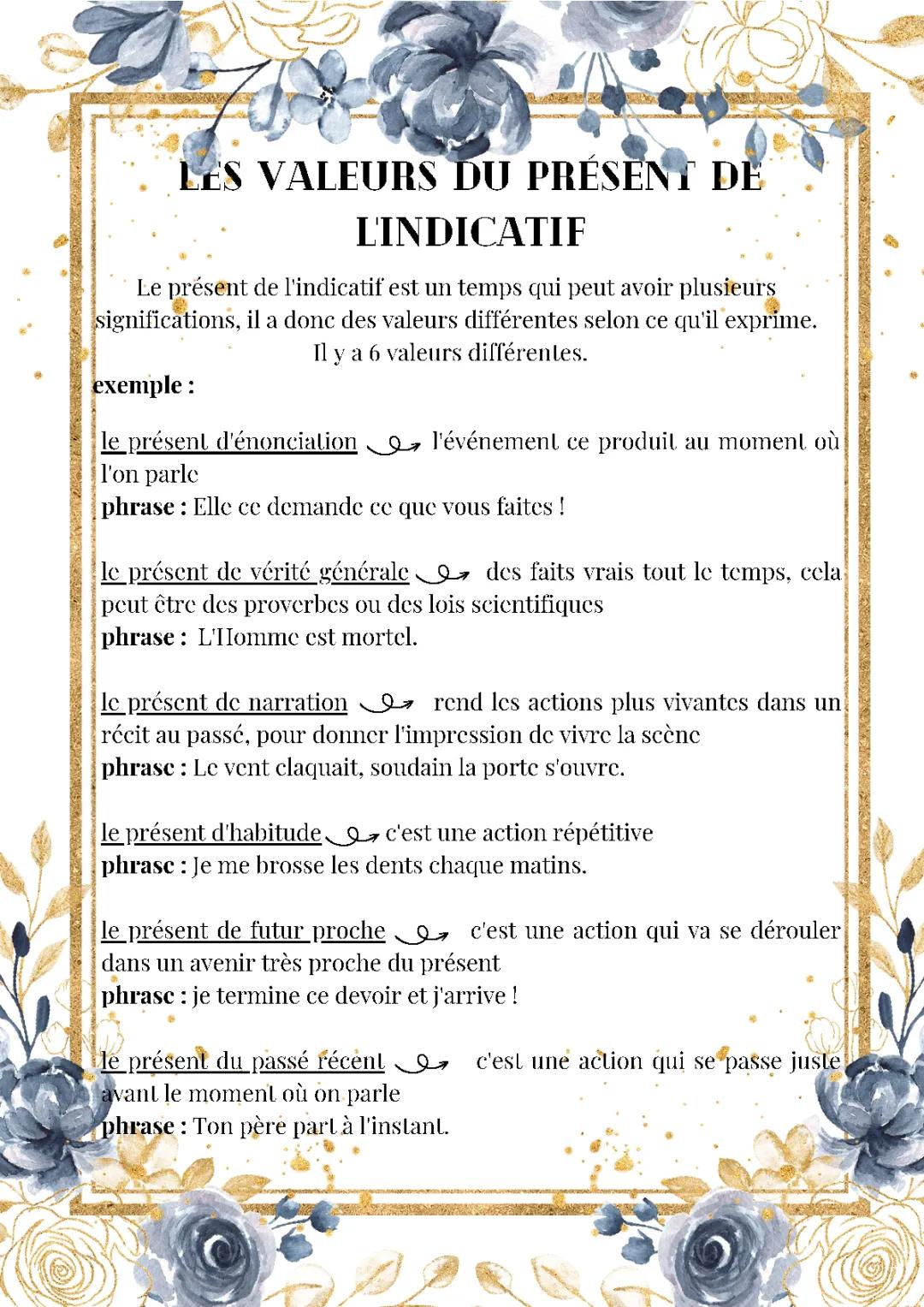 Les valeurs du présent de l'indicatif: Guide et Exercices pour la 6ème