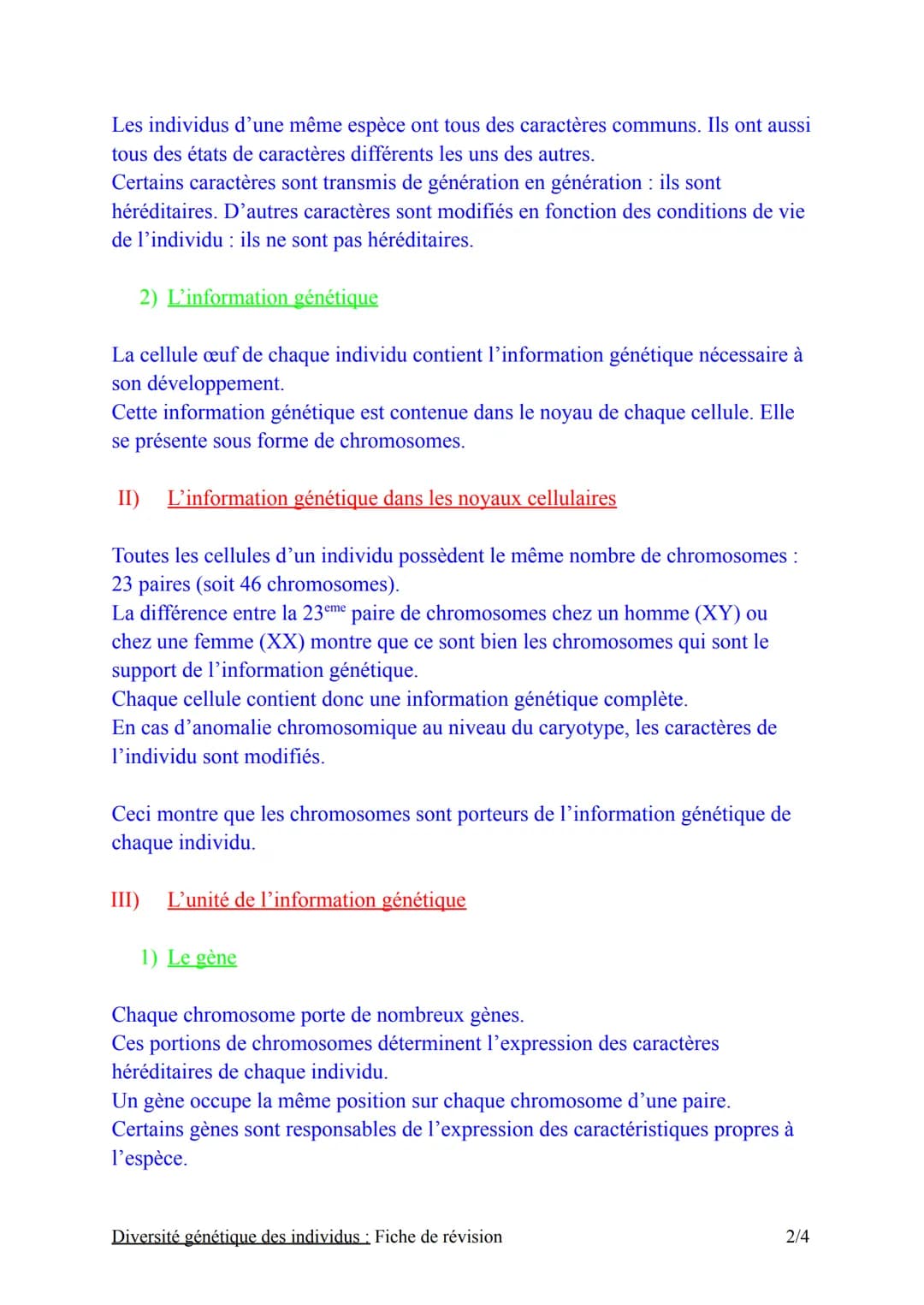 Chapitre nº1 : Diversité gênétique des individus
Fiche de révision
Introduction :
Tous les êtres vivants sont constitués de cellules.
Chaque