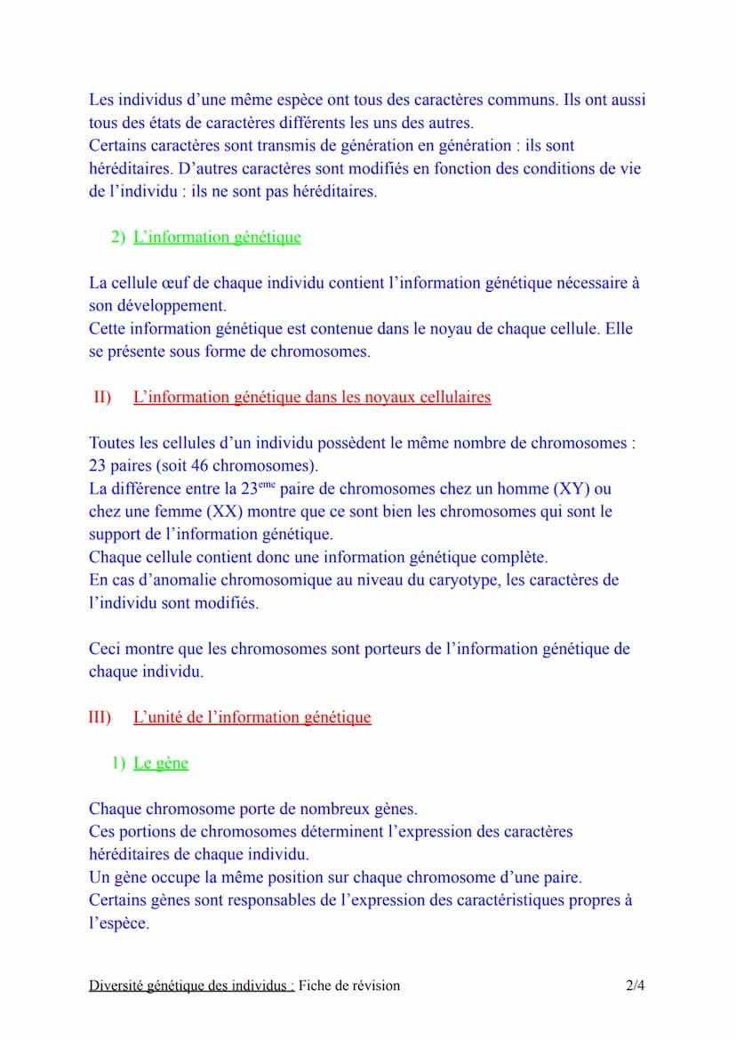 Chapitre nº1 : Diversité gênétique des individus
Fiche de révision
Introduction :
Tous les êtres vivants sont constitués de cellules.
Chaque