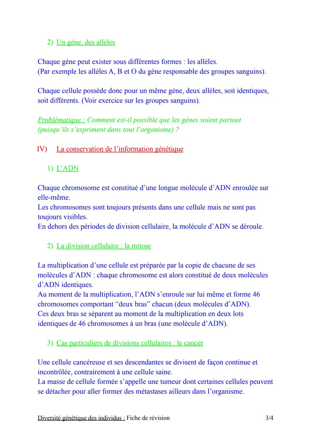 Chapitre nº1 : Diversité gênétique des individus
Fiche de révision
Introduction :
Tous les êtres vivants sont constitués de cellules.
Chaque