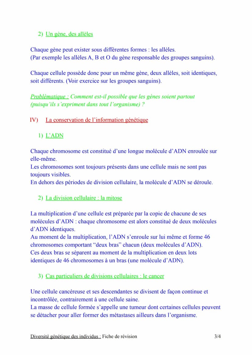Chapitre nº1 : Diversité gênétique des individus
Fiche de révision
Introduction :
Tous les êtres vivants sont constitués de cellules.
Chaque