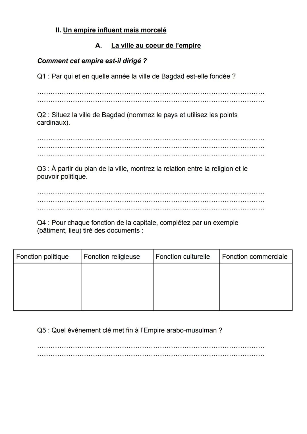 Chapitre 2: De la naissance de l'islam à la prise de Bagdad: pouvoirs,
sociétés, cultures

Problématique: comment émerge et se développe le 