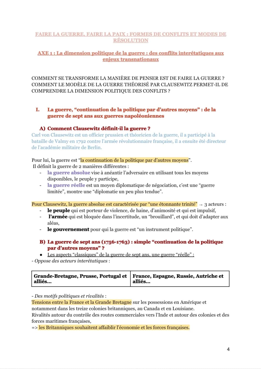 FAIRE LA GUERRE, FAIRE LA PAIX : FORMES DE CONFLITS ET MODES DE
RÉSOLUTION
AXE 1: La dimension politique de la guerre : des conflits interét