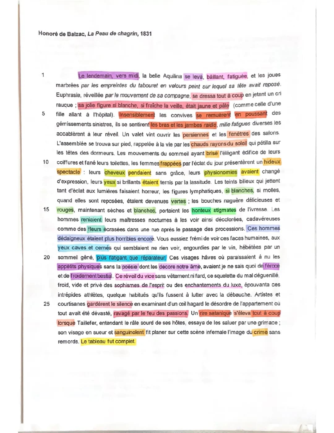 Linéaire ORGIE de la Peau de Chagrin de Balzac