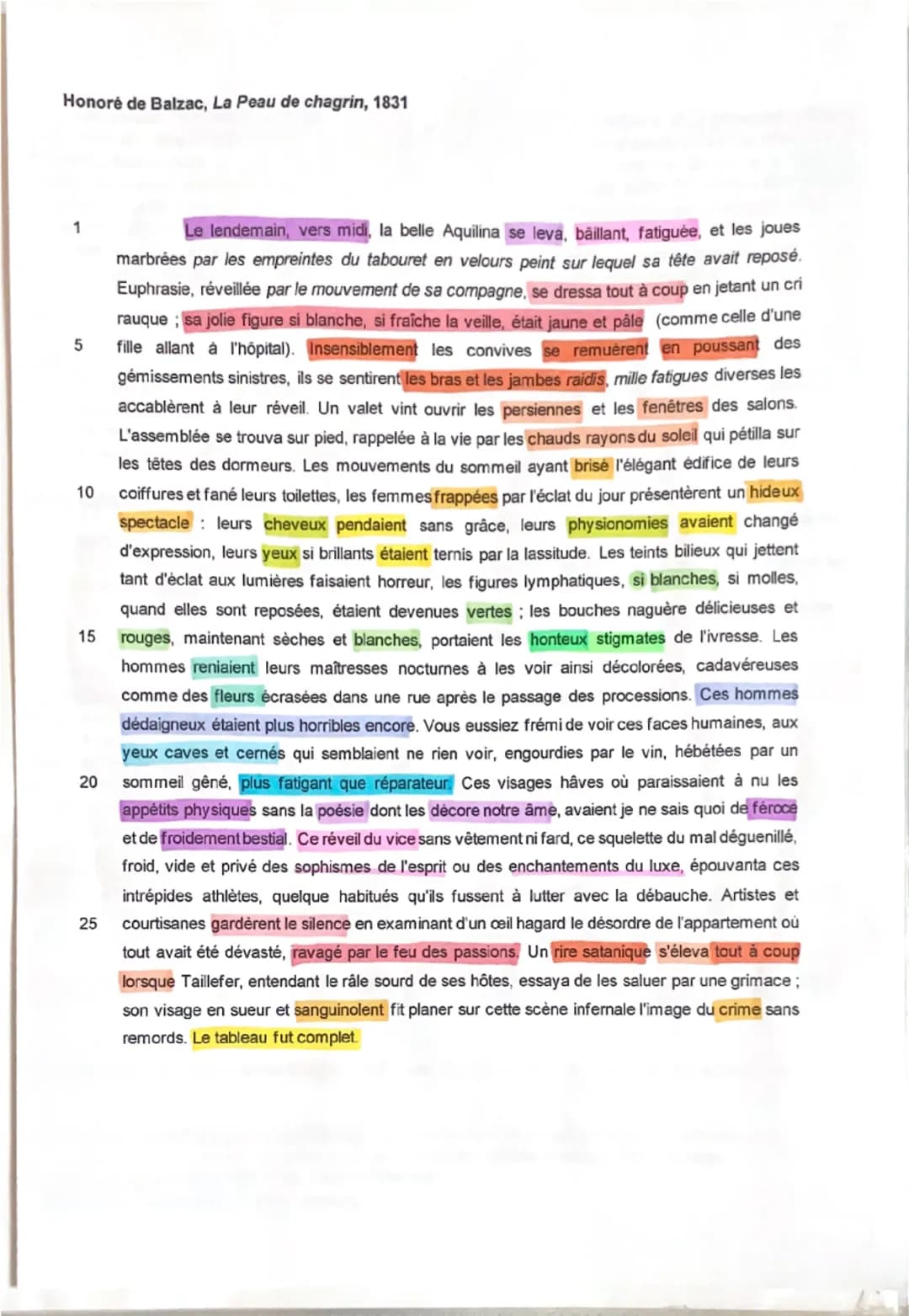 Honoré de Balzac, La Peau de chagrin, 1831
1
5
10
Le lendemain, vers midi, la belle Aquilina se leva, baillant, fatiguée, et les joues
marbr