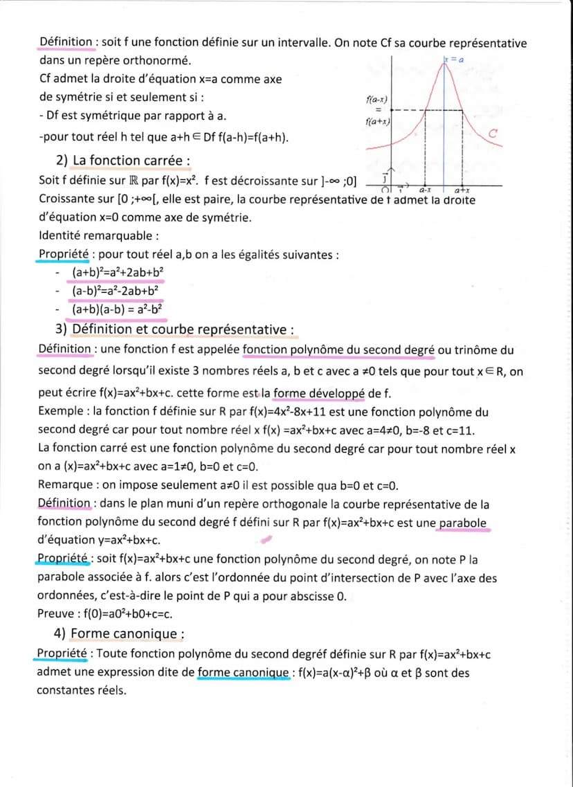 Chapitre 1 : fonction polynôme du second degré.
1) Généralité sur les fonctions (rappel):
Sens de variation :
Définition: soit f une fonctio