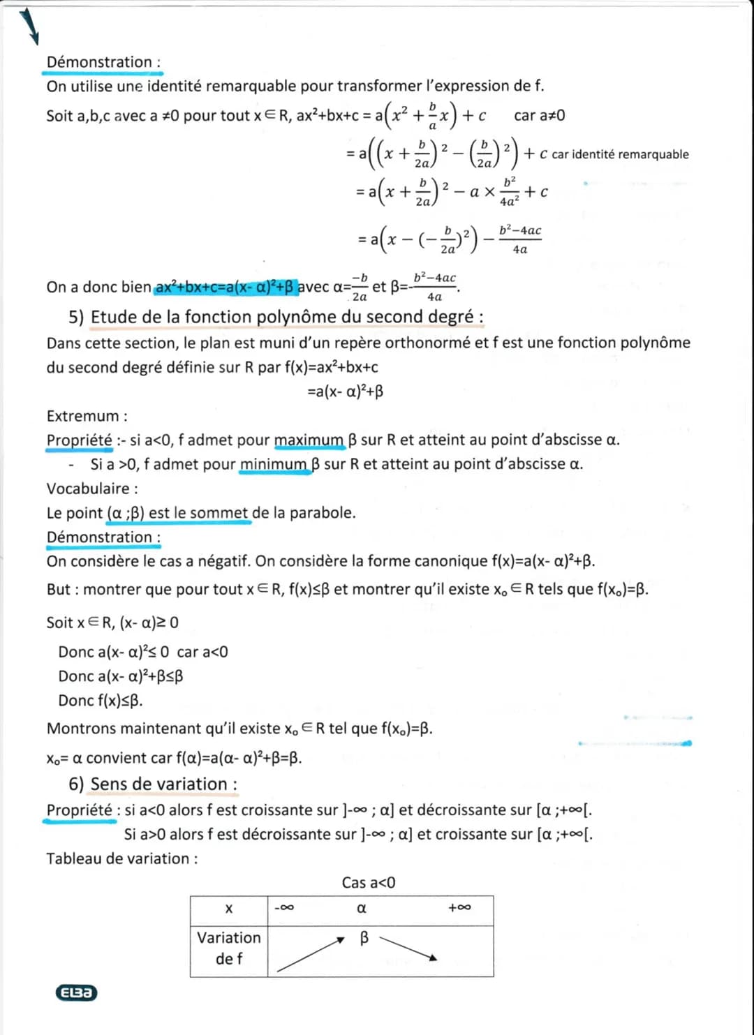 Chapitre 1 : fonction polynôme du second degré.
1) Généralité sur les fonctions (rappel):
Sens de variation :
Définition: soit f une fonctio