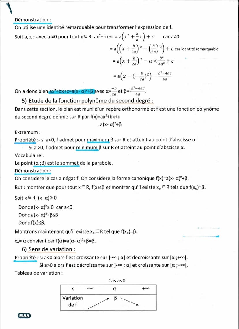 Chapitre 1 : fonction polynôme du second degré.
1) Généralité sur les fonctions (rappel):
Sens de variation :
Définition: soit f une fonctio