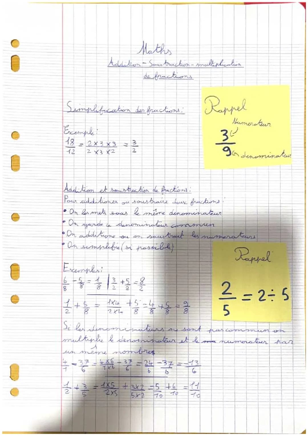 maths ( Addition - soustractions-multiplication de fraction)