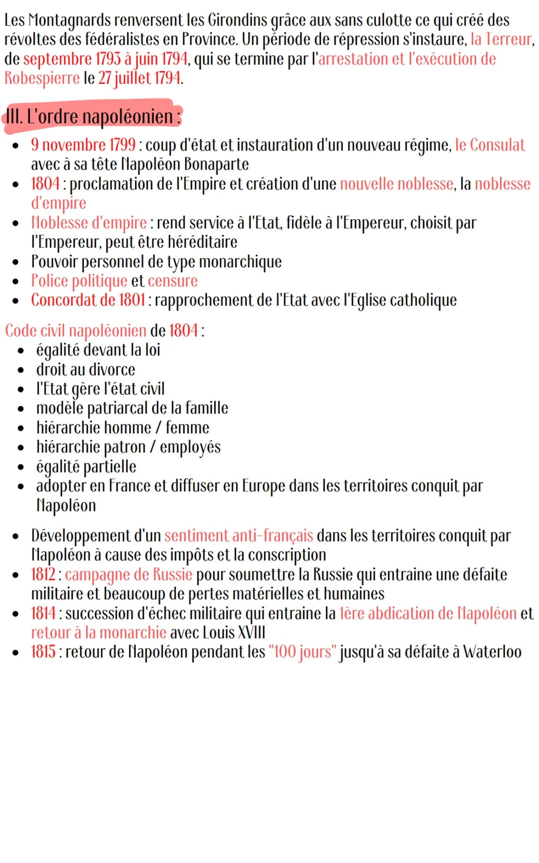 Histoire
La révolution française et l'empire
Les attentes:
• La religion catholique est la religion d'Etat
• Monarchie absolue de droit divi