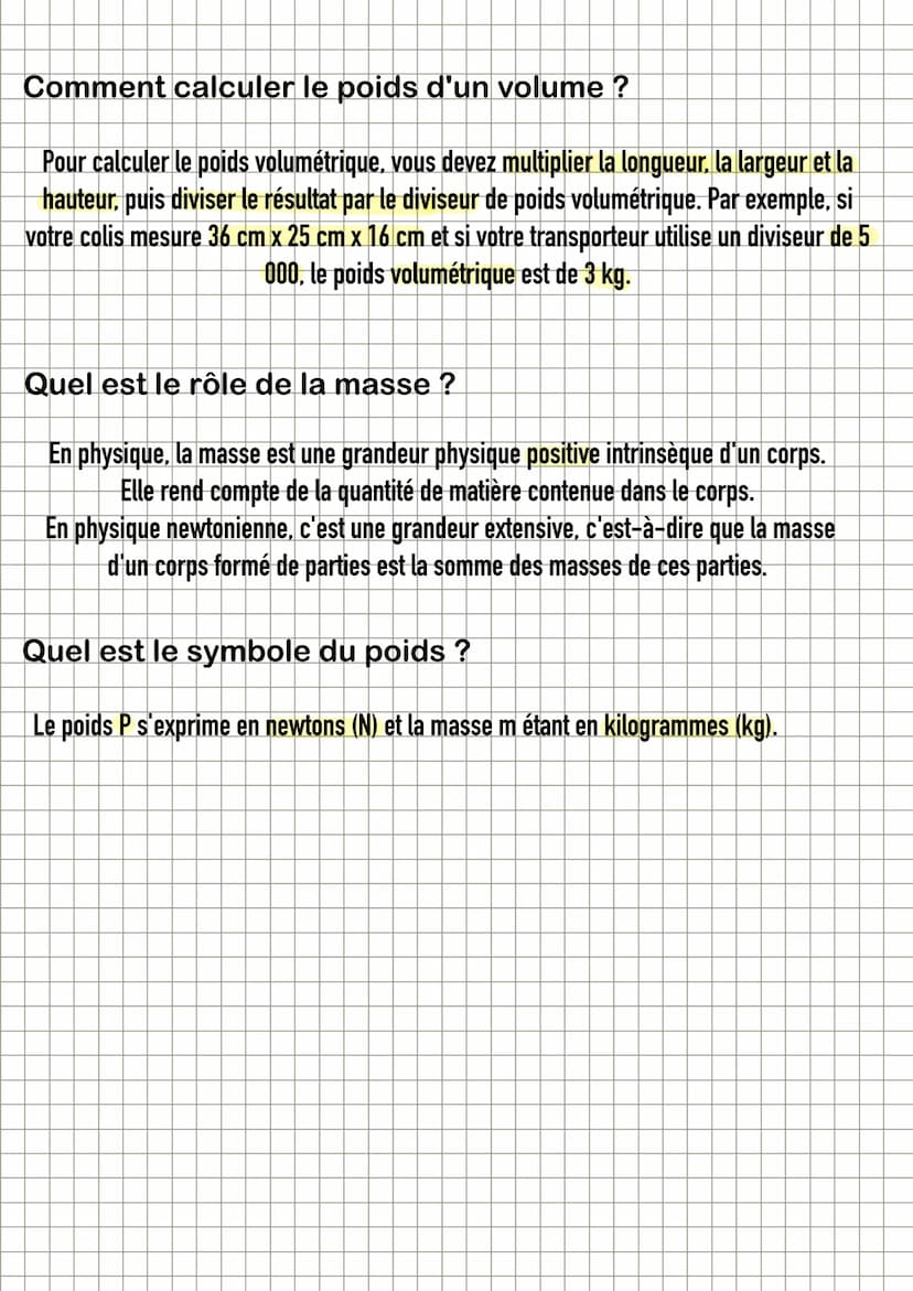 le poids et la masse
formule pour calculer.. :
une masse: m = p sur g
-son poids: p= m xg
- l'intensité de la pesanteur: gp sur m
avec p: po