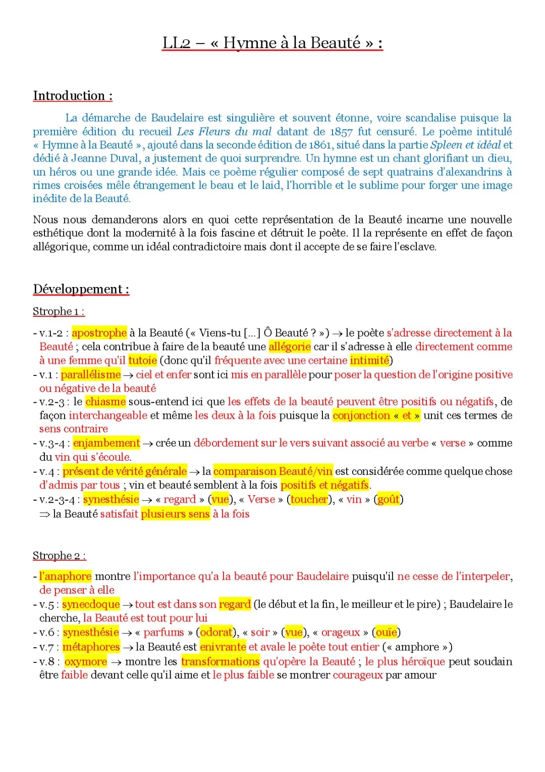 Hymne à la Beauté de Baudelaire - Analyse et PDF