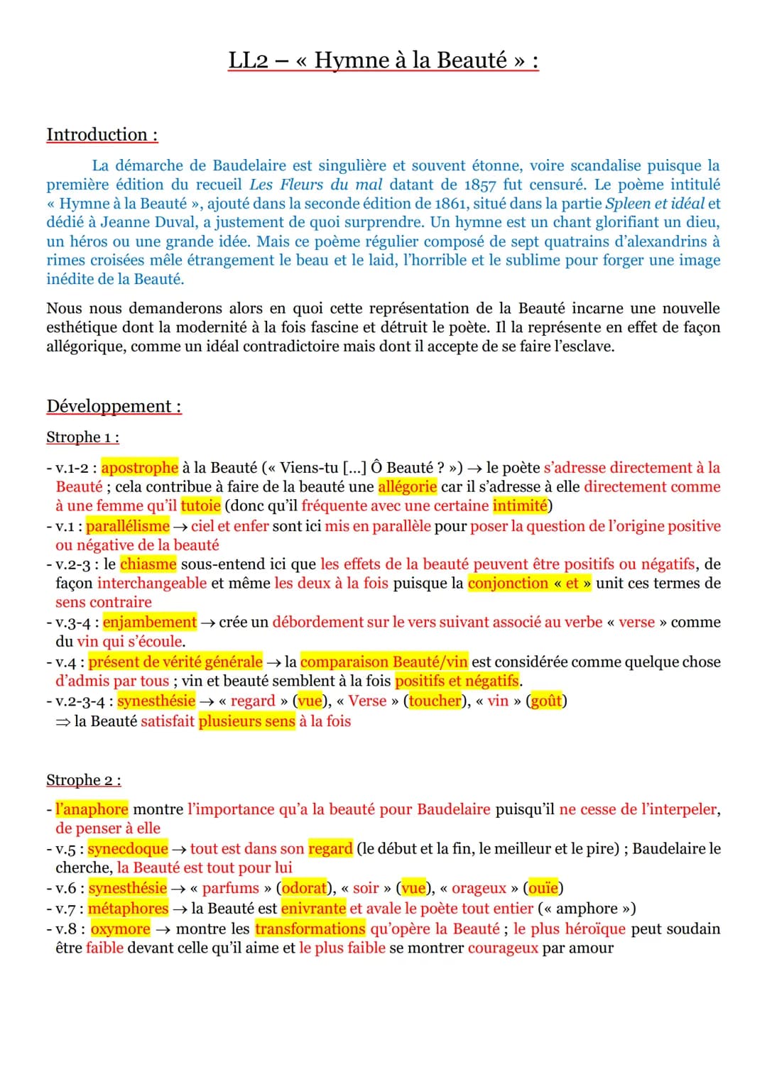LL2
«Hymne à la Beauté » :
Introduction :
La démarche de Baudelaire est singulière et souvent étonne, voire scandalise puisque la
première é