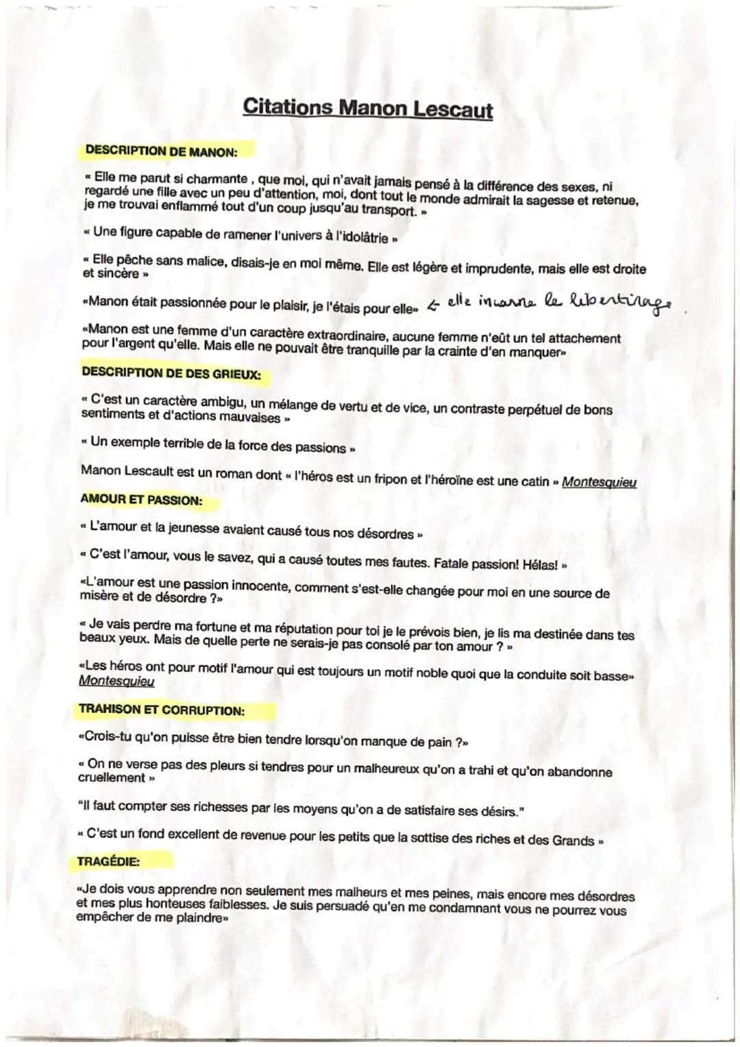Citations Manon Lescaut
DESCRIPTION DE MANON:
« Elle me parut si charmante, que moi, qui n'avait jamais pensé à la différence des sexes, ni
