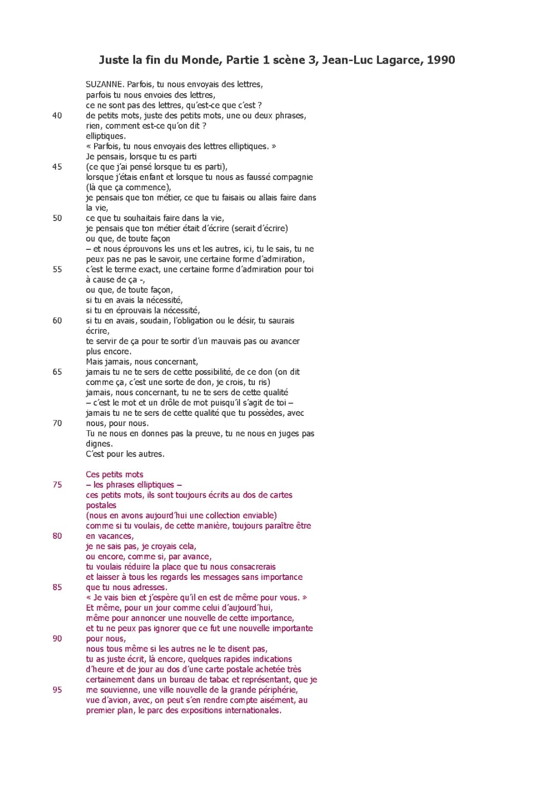Fiche de lecture Juste la fin du monde PDF - Jean-Luc Lagarce