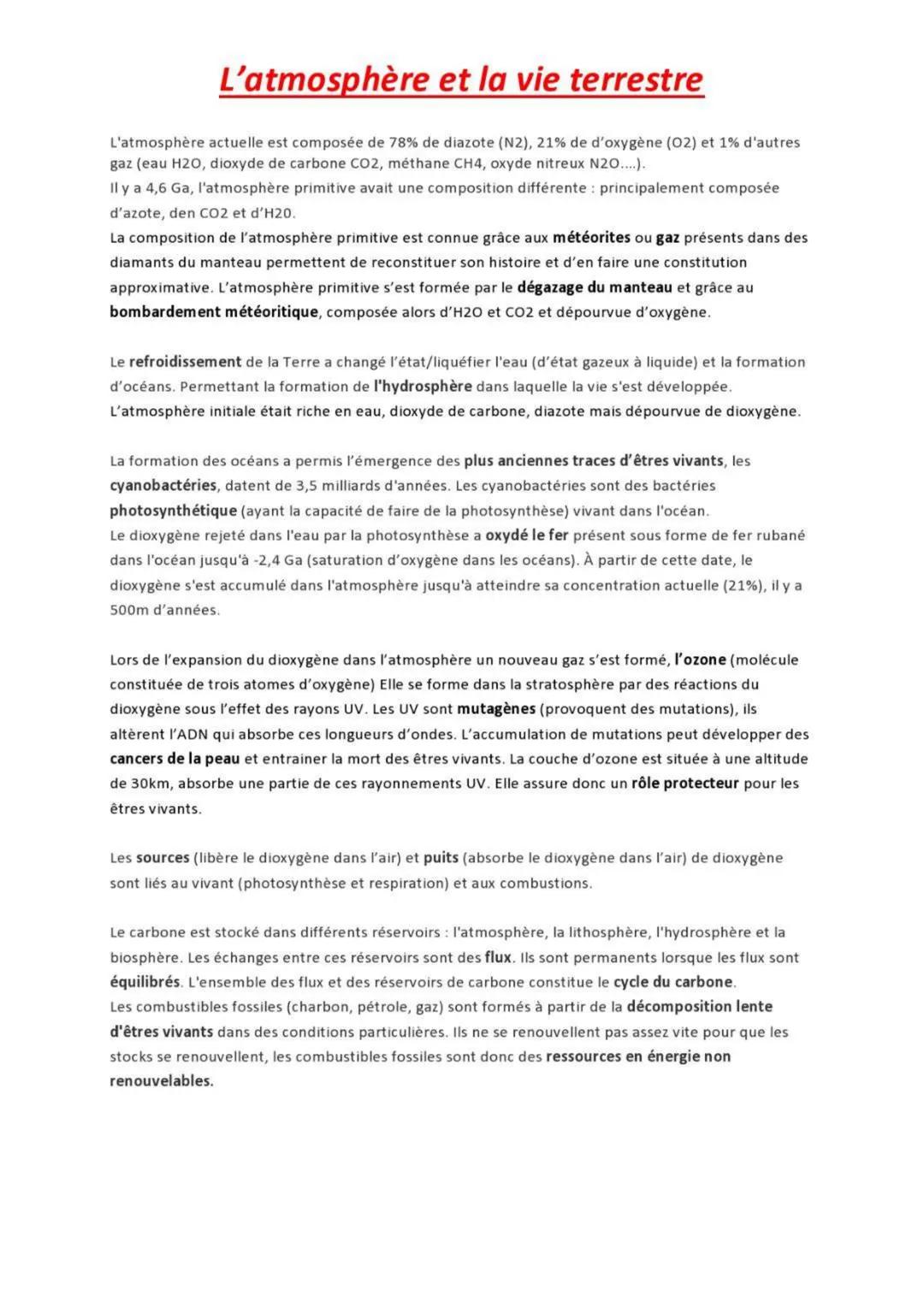 l'atmosphère et la vie terrestre 