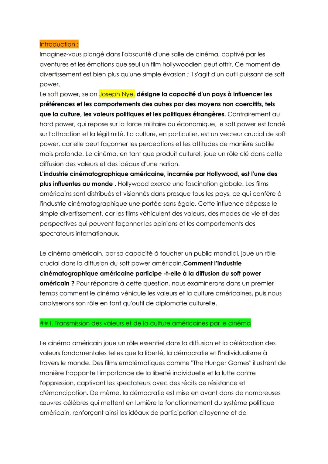 Grand oral amc
Comment l'industrie cinématographique américaine participe -t 'elle à la
diffusion du soft power américain ?
Introduction
1. 