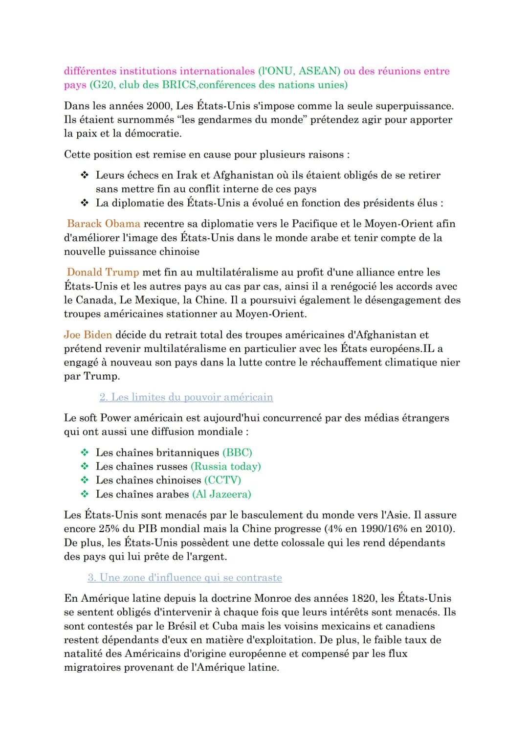 HGGSP
I. La puissance des Etats Unis aujourd'hui
A. Un
ledearship-mulitiforme
1. Les fondements de la puissance
Les États-Unis appuient leur