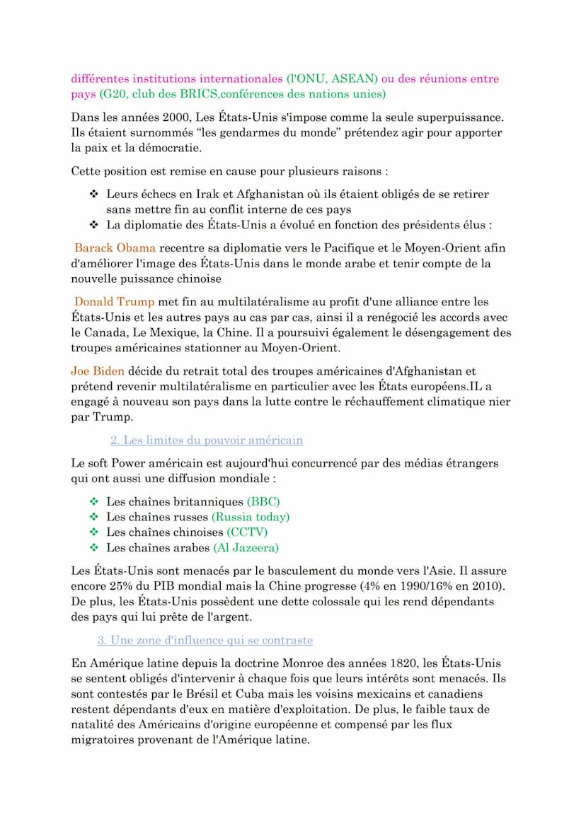 HGGSP
I. La puissance des Etats Unis aujourd'hui
A. Un
ledearship-mulitiforme
1. Les fondements de la puissance
Les États-Unis appuient leur