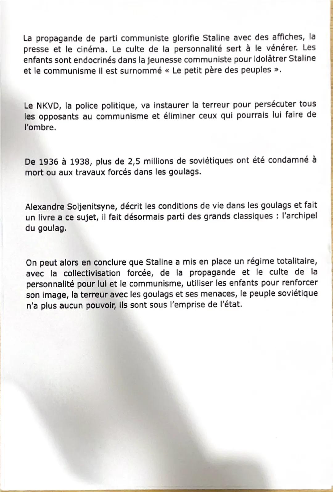 # Histoire
L'entre-deux guerres

URSS:
Une dictature: régime politique dans lequel un homme et un parti exerce
un pouvoir sans contrôle.
Un 
