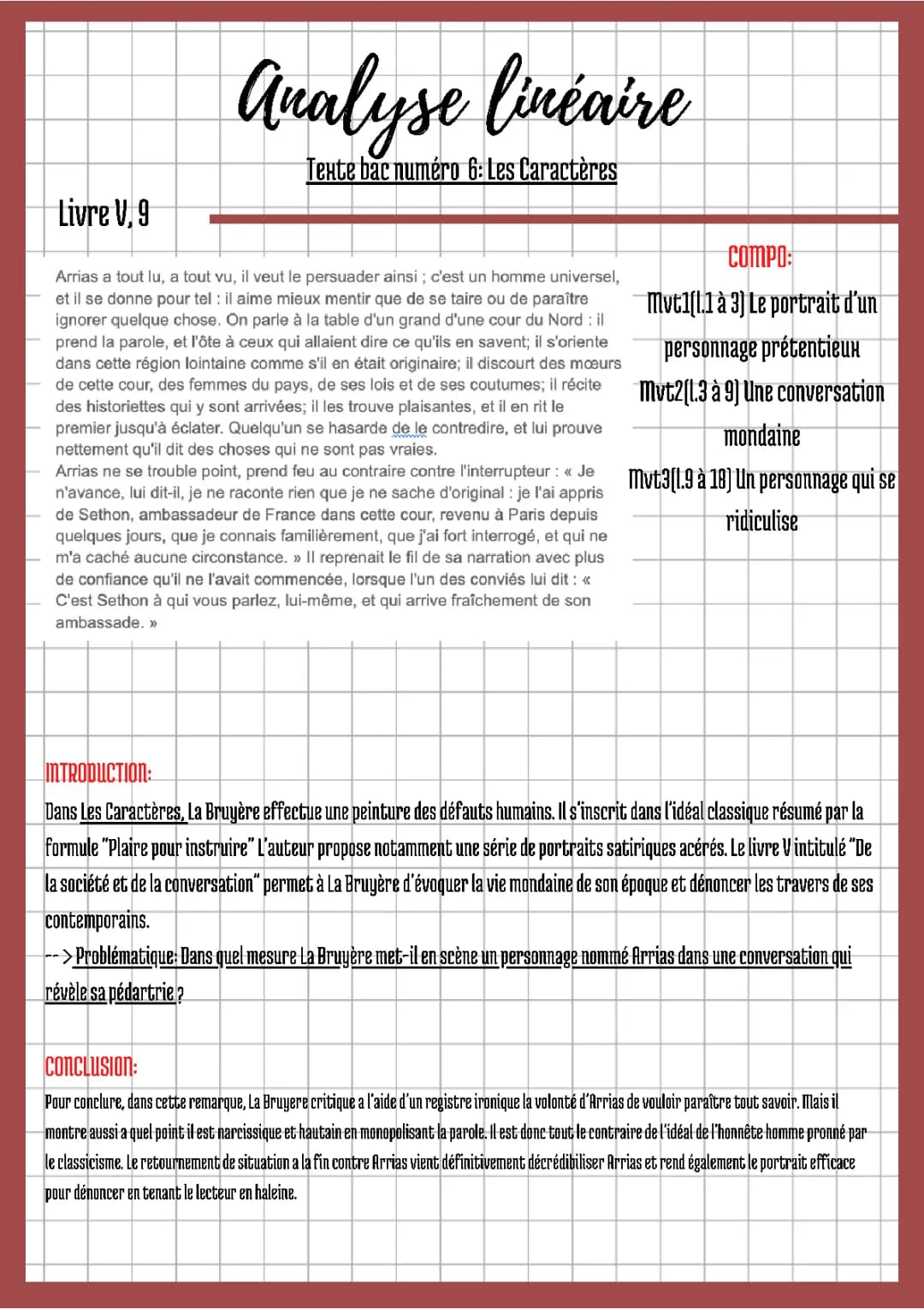 Analyse linéaire des Caractères de La Bruyère