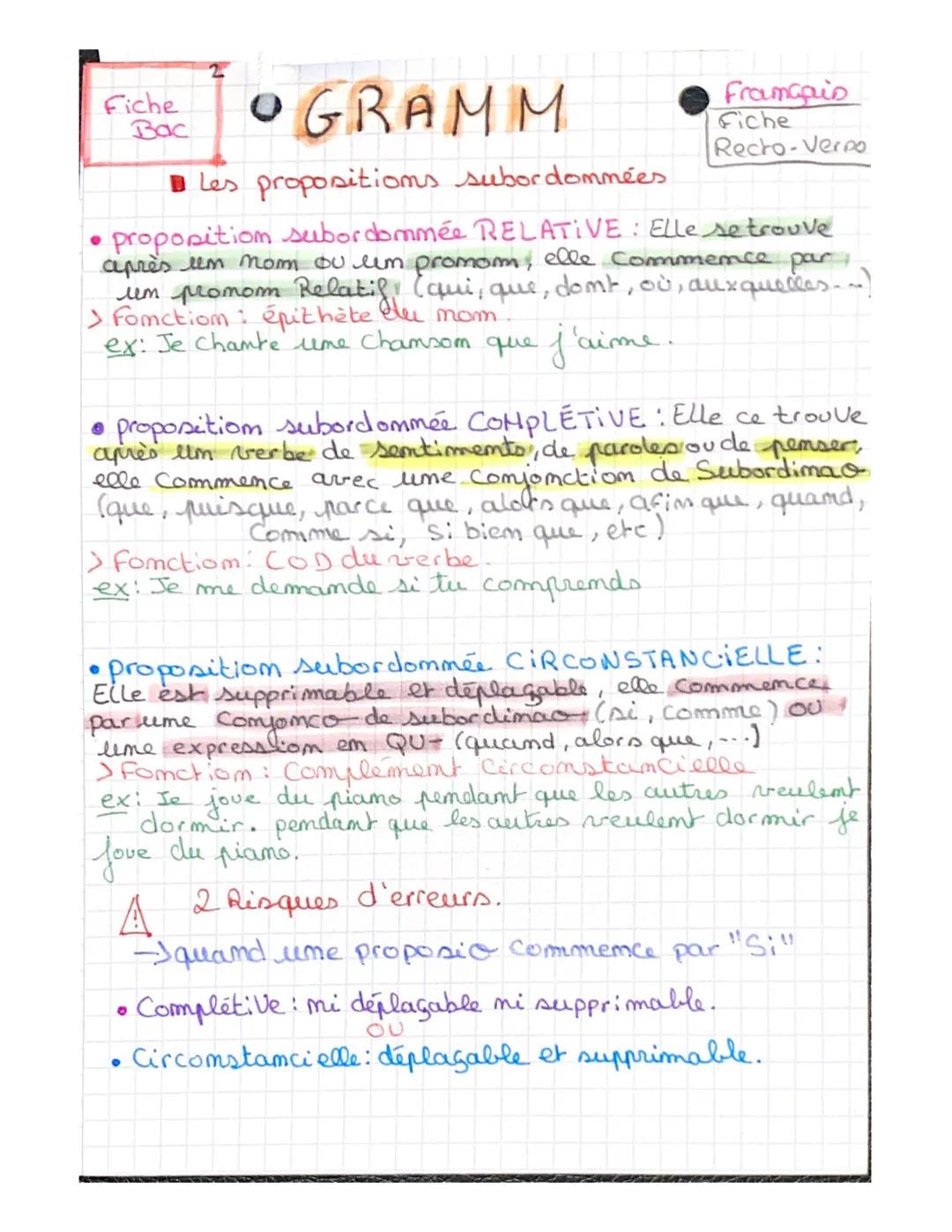 # 2

Fiche
Bac

OGRAMM

Les propositions subordonnées

Framgqio
Fiche
Recto-Verpo

*   propositiom subordommée RELATIVE: Elle se trouve
aprè