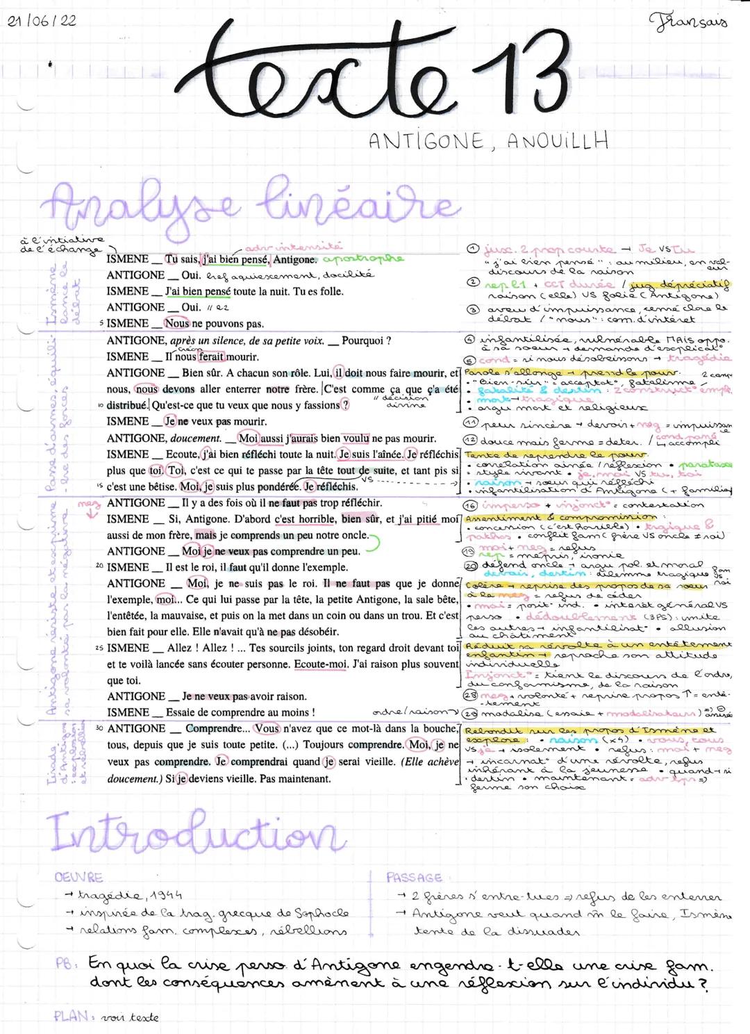 21/06/22

# texte 13

ANTIGONE, ANOUILLH

## Analyse linéaire

à
dee' échange ISMENE_Tu sais, j'ai bien pensé, Antigone,
made
(
escrime
Anti