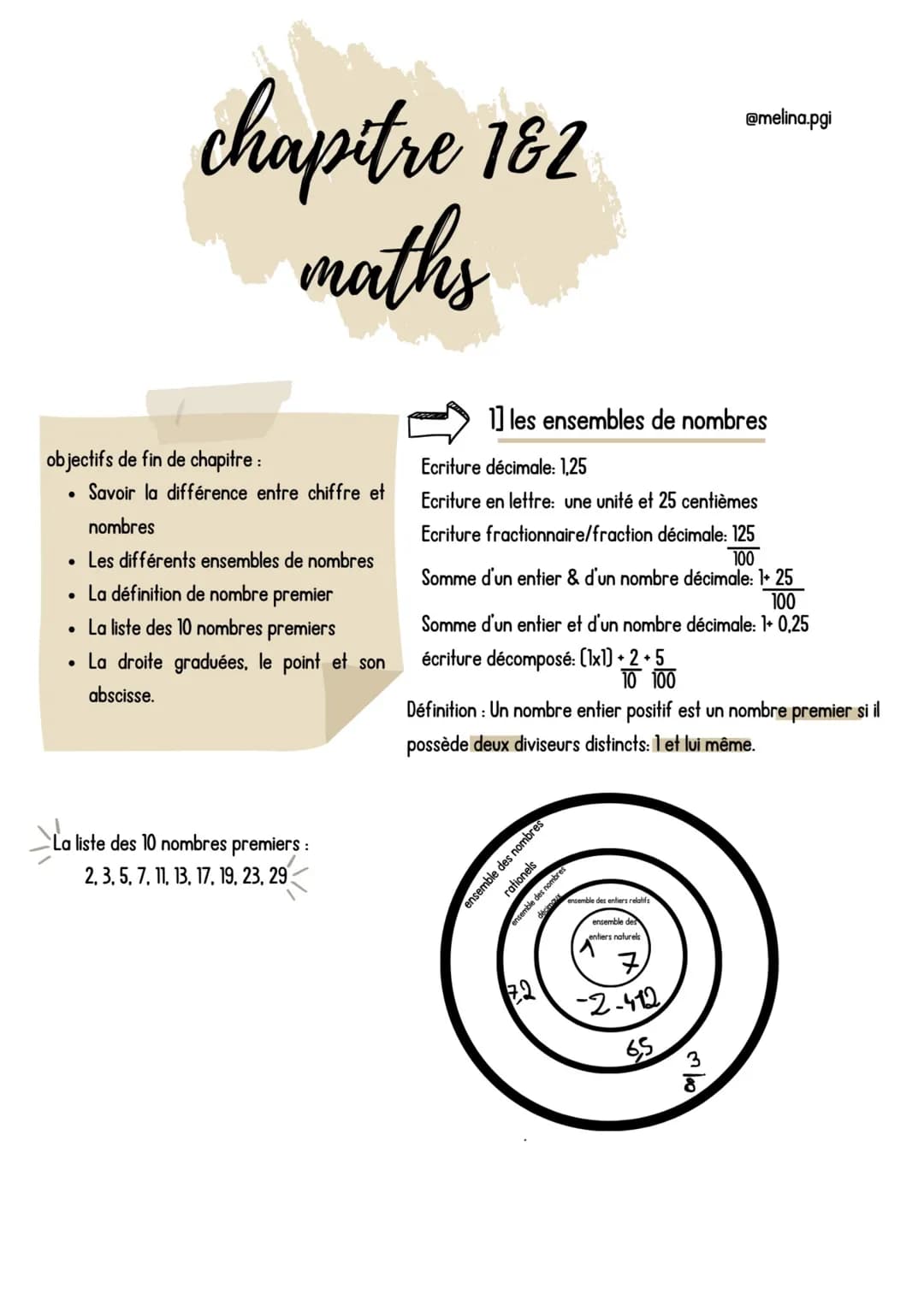 objectifs de fin de chapitre :
●
●
chapitre 182
maths
Les différents ensembles de nombres
La définition de nombre premier
La liste des 10 no