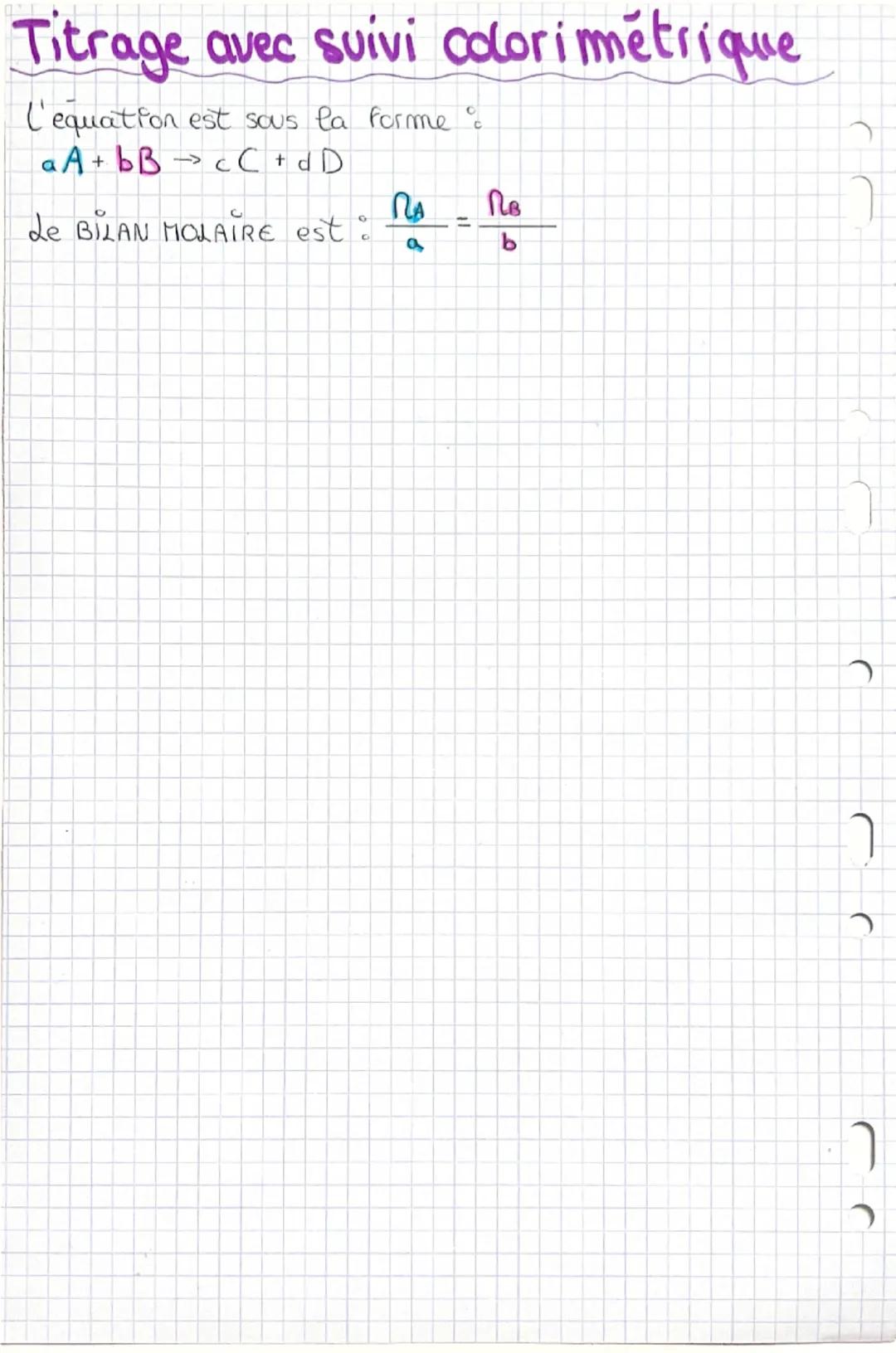 # Titrage avec suivi colorimétrique comie

Définition: Titrer une espèce chimique en solution consiste
à determiner la quantité le matière n