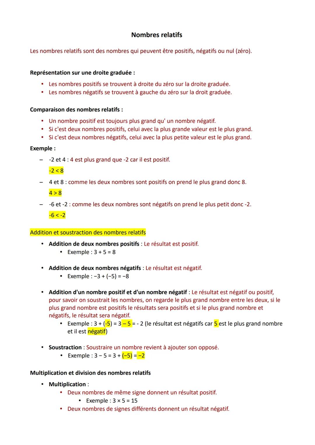 Nombres relatifs
Les nombres relatifs sont des nombres qui peuvent être positifs, négatifs ou nul (zéro).
Représentation sur une droite grad