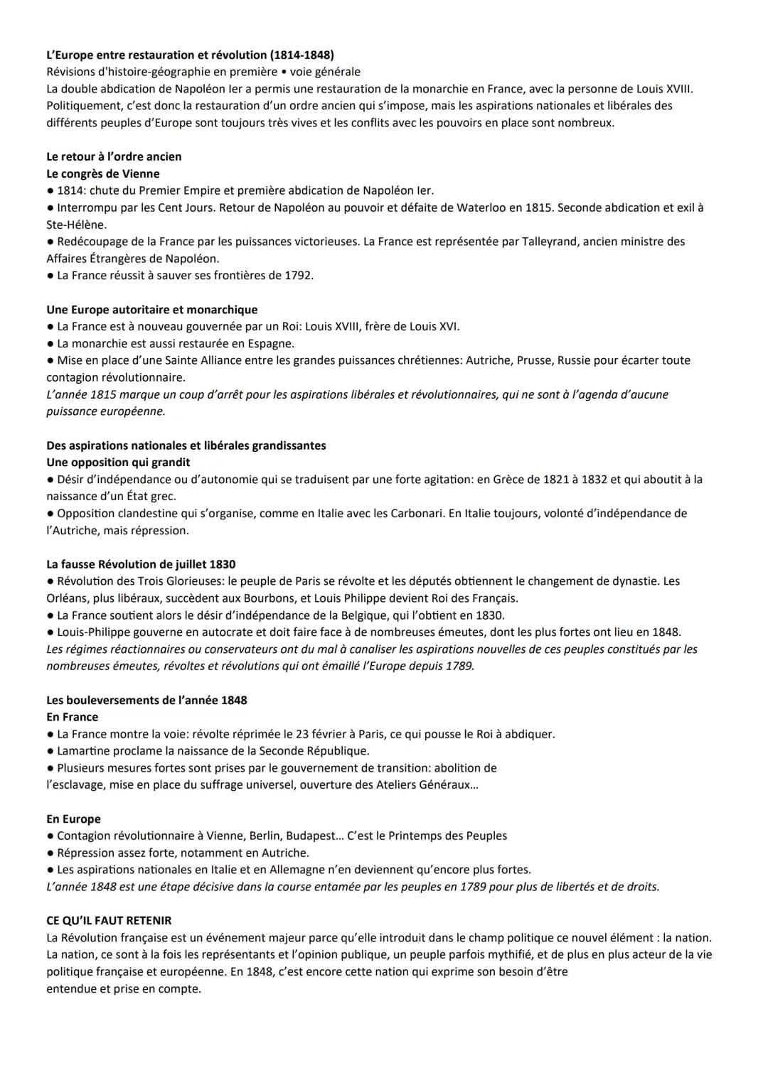 L'Europe entre restauration et révolution (1814-1848)
Révisions d'histoire-géographie en première voie générale
La double abdication de Napo