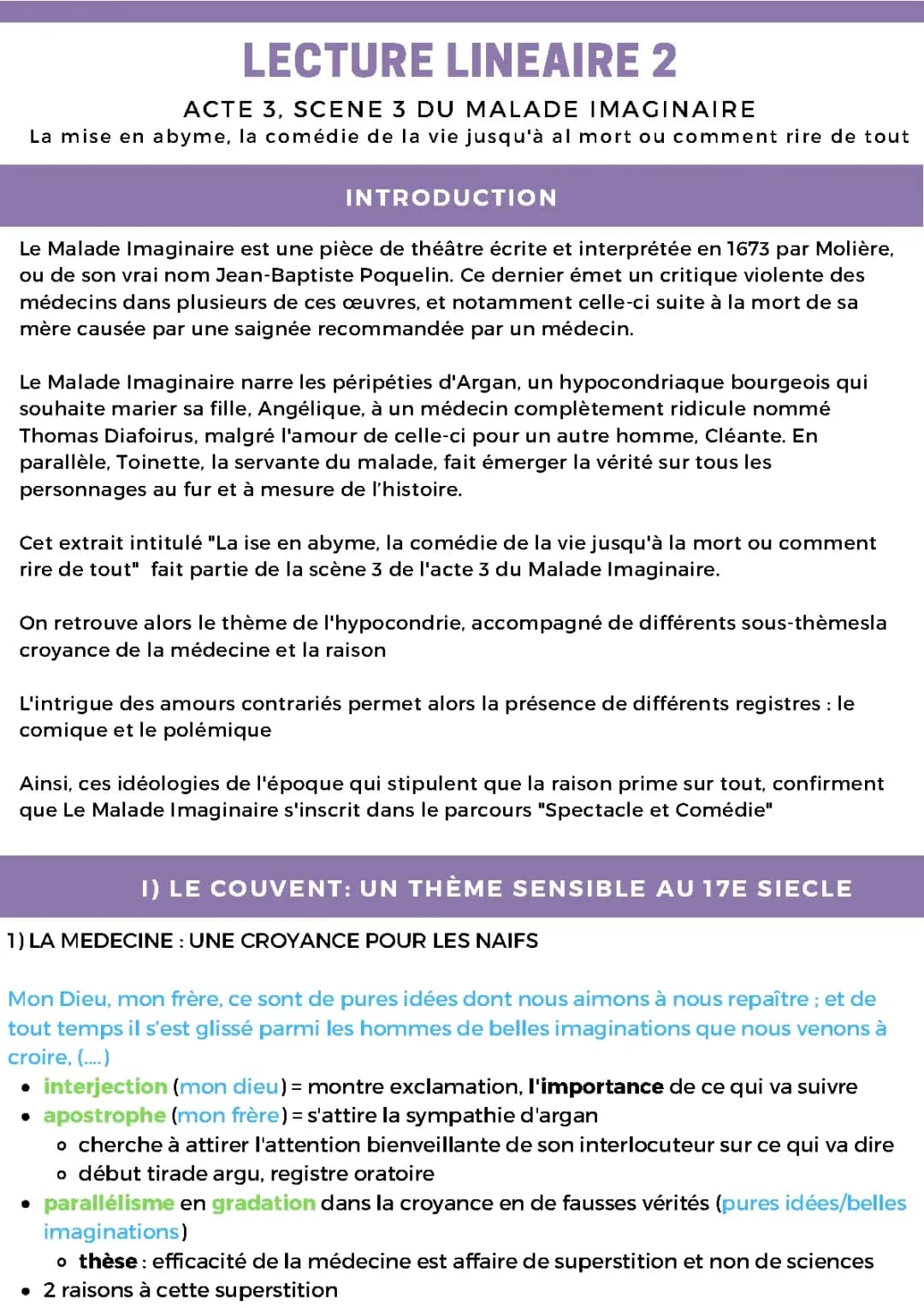 Analyse Linéaire Le Malade imaginaire - Acte 3 Scène 3 PDF