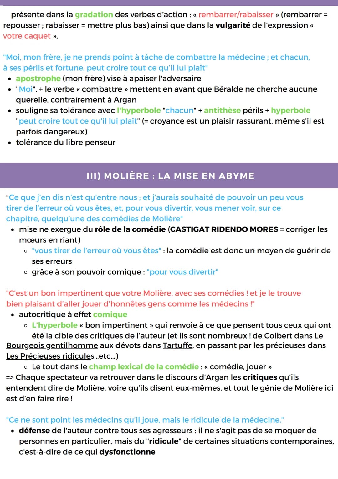 LECTURE LINEAIRE 2
ACTE 3, SCENE 3 DU MALADE IMAGINAIRE
La mise en abyme, la comédie de la vie jusqu'à al mort ou comment rire de tout
INTRO