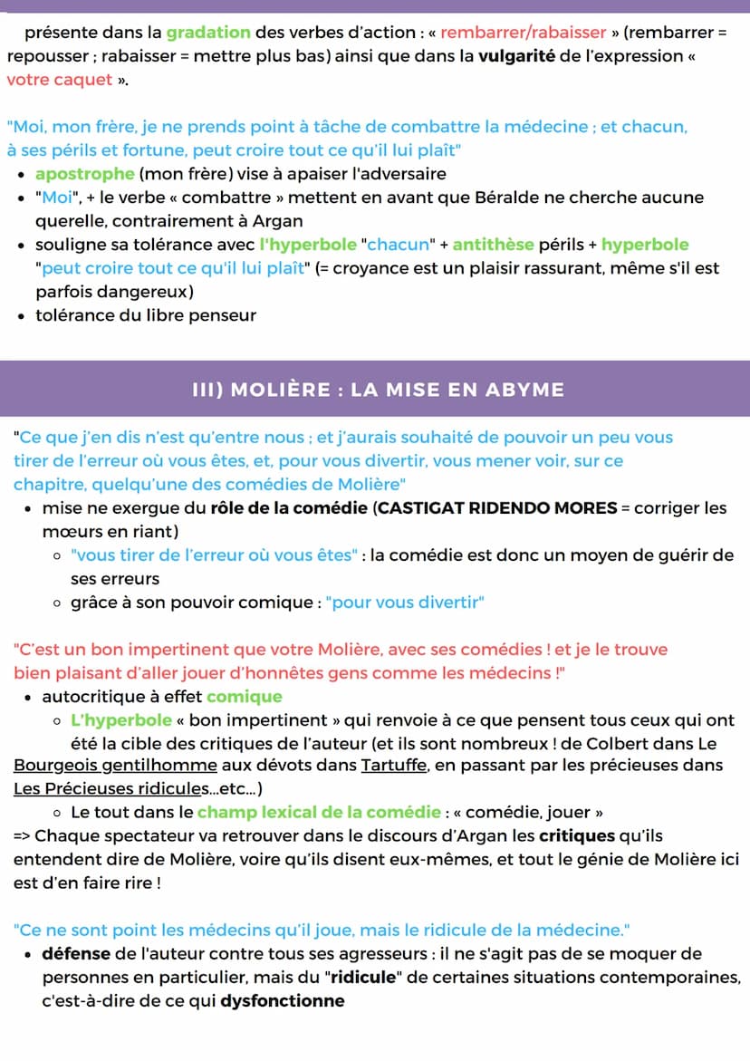 LECTURE LINEAIRE 2
ACTE 3, SCENE 3 DU MALADE IMAGINAIRE
La mise en abyme, la comédie de la vie jusqu'à al mort ou comment rire de tout
INTRO