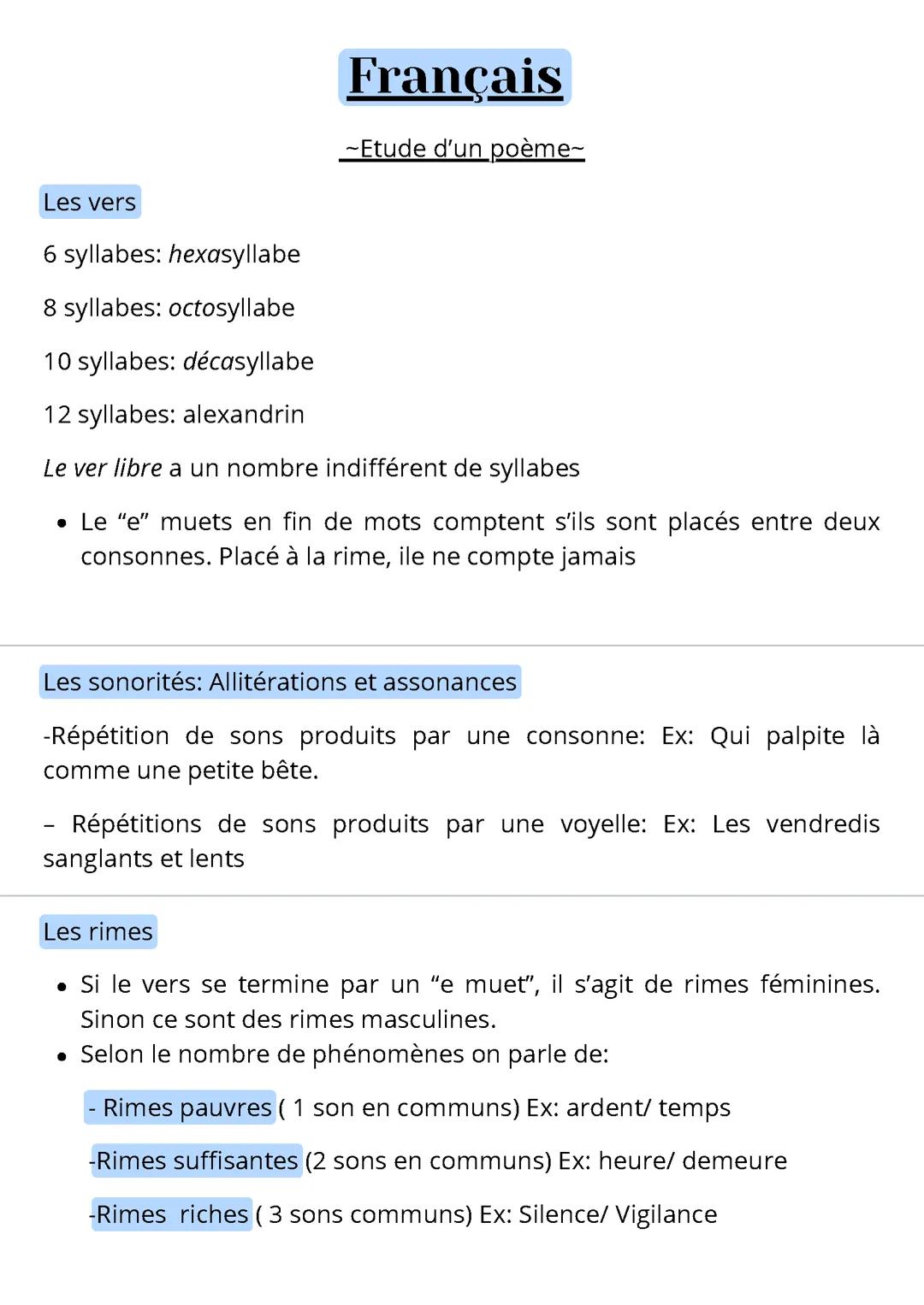 -Français- Etude d'un poème