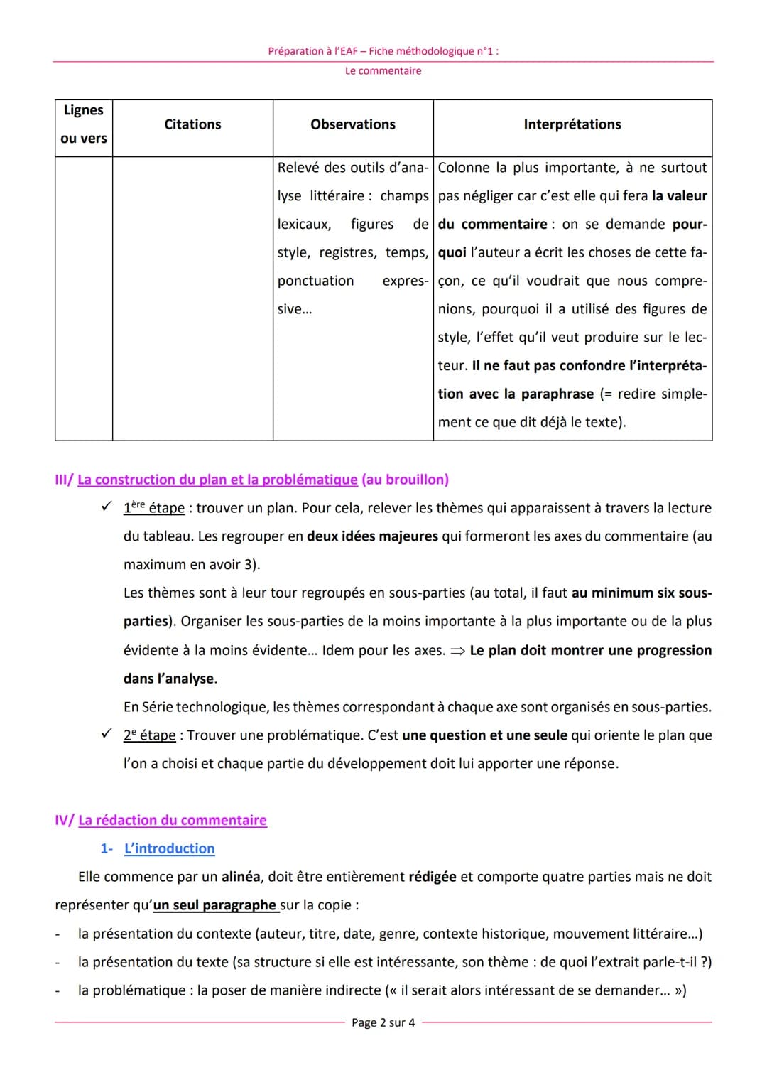 Préparation à l'EAF - Fiche méthodologique n°1 :
Le commentaire
EAF : Fiche méthodologique n°2 :
Le commentaire
Généralités :
L'Epreuve Anti