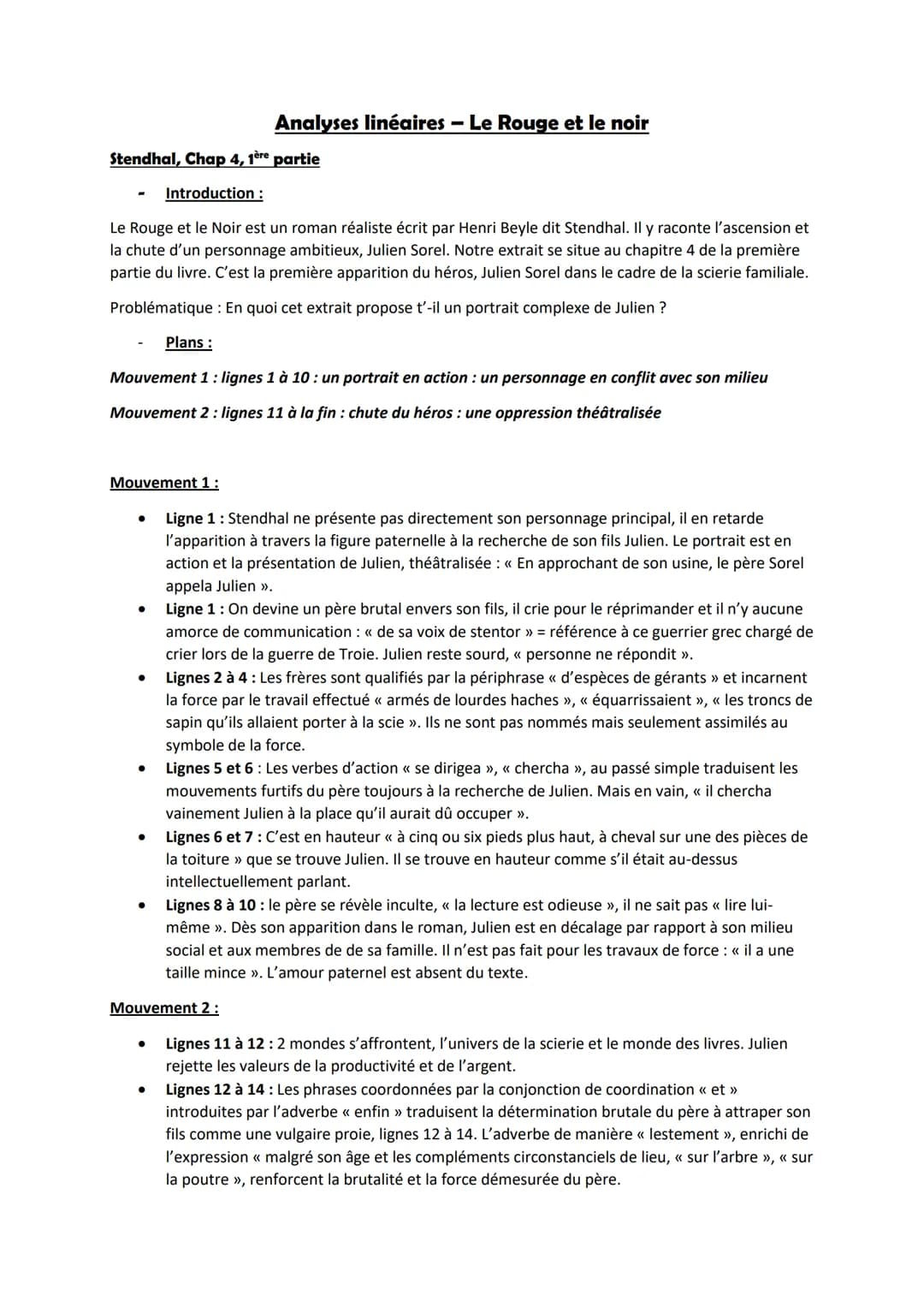 Stendhal, Chap 4, 1ère partie
Introduction :
Le Rouge et le Noir est un roman réaliste écrit par Henri Beyle dit Stendhal. Il y raconte l'as