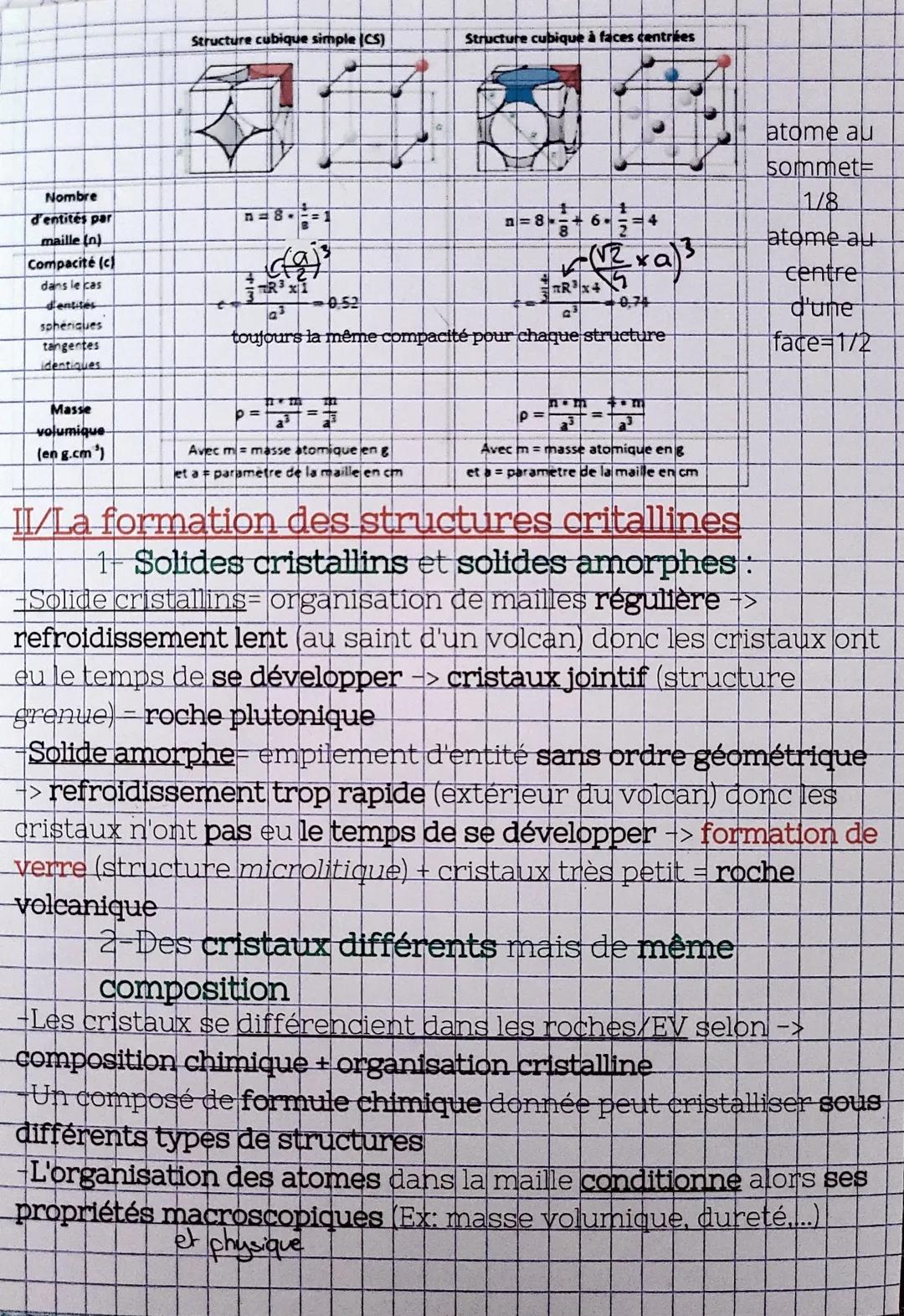 Chapitre 1: Des édifices ordonnés : les
cristaux
I/ Caractéristiques des structures cristallines :
1-La maille : brique élémentaire des cris