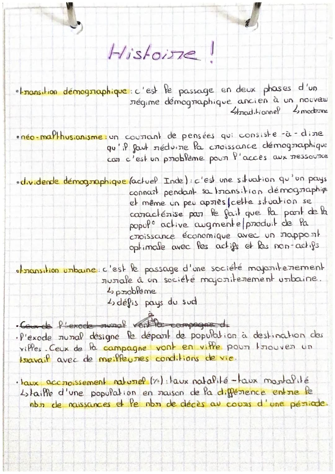 Histoine !
transition démographique : c'est le passage en deux phases d'un
régime démographique ancien à un nouveaw
Straditionnel 2 moderne
