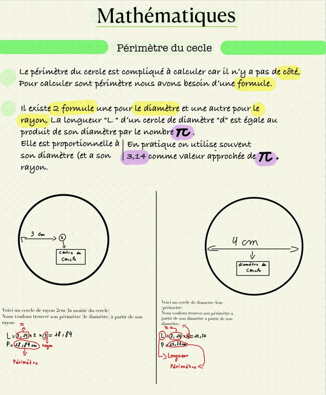 Le périmètre du cercle est compliqué à calculer car il n'y a pas de côté,
Pour calculer sont périmètre nous avons besoin d'une formule.
Il e