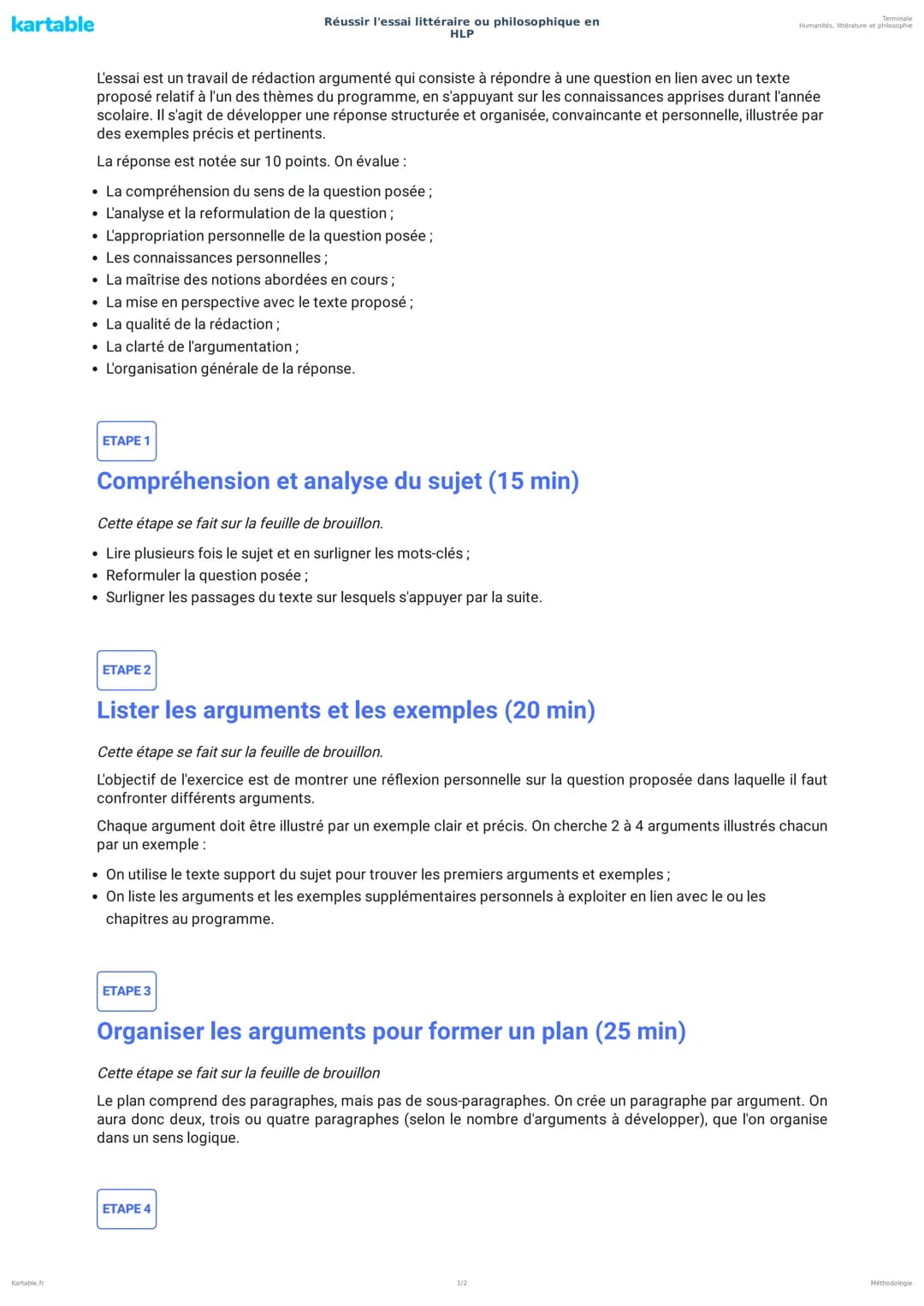 kartable
Kartable.fr
L'essai est un travail de rédaction argumenté qui consiste à répondre à une question en lien avec un texte
proposé rela